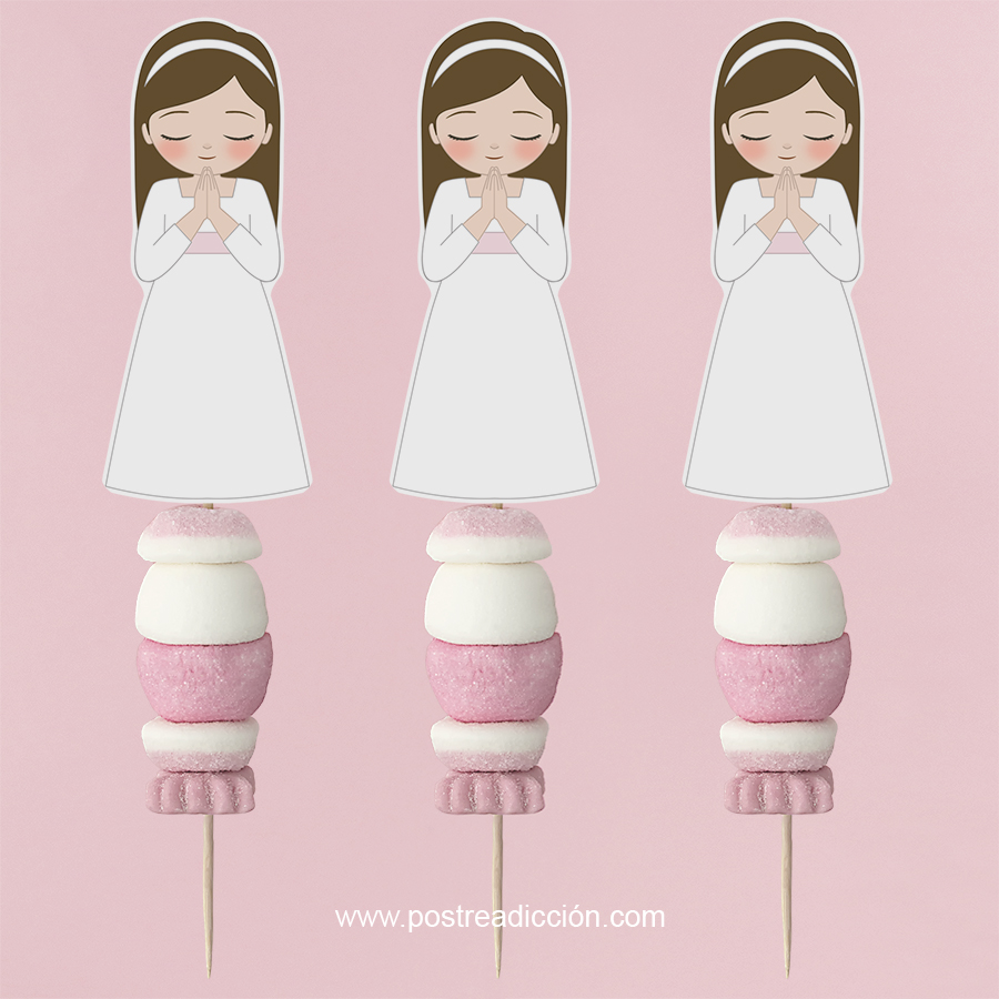 Imagen del producto: 6 brochetas para chuches primera comuni&oacute;n Berta (no incluye las chuches)